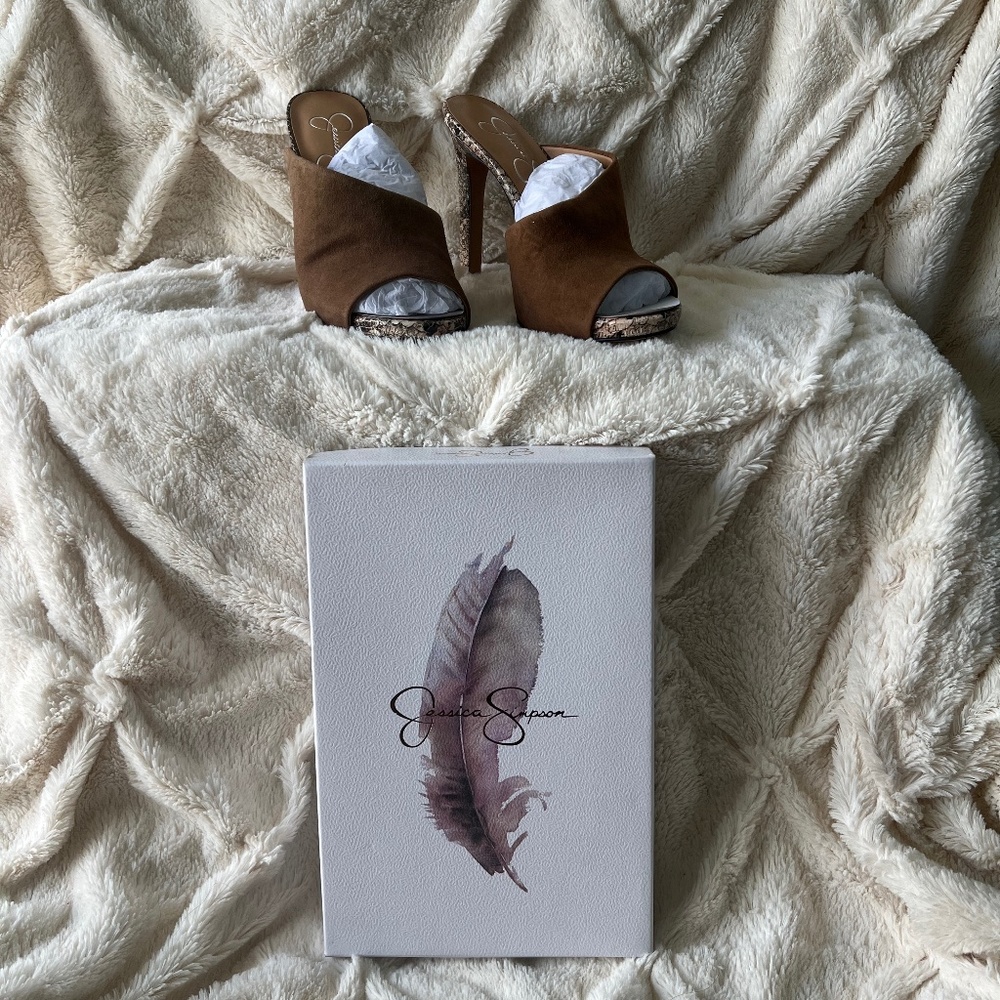 Brown Suede Heels with Snake Print